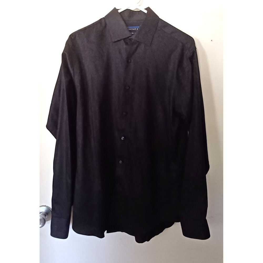Geoffrey Beene Dress Shirt Men 15.5 34/35 Black Fitted No Iron Button Down‎